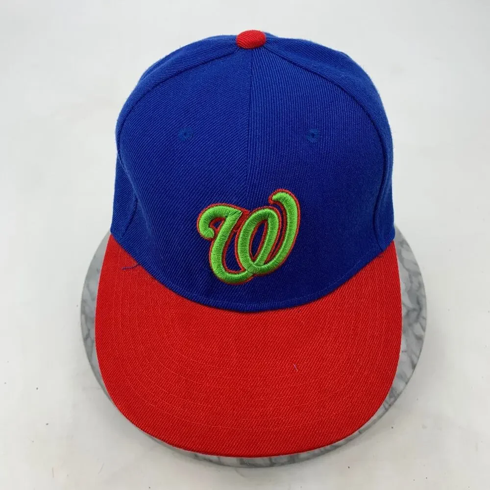 Washington‎ Nationals Hat Mens 7 1/4 Red Blue 59Fifty Fitted Wool Blend New Era